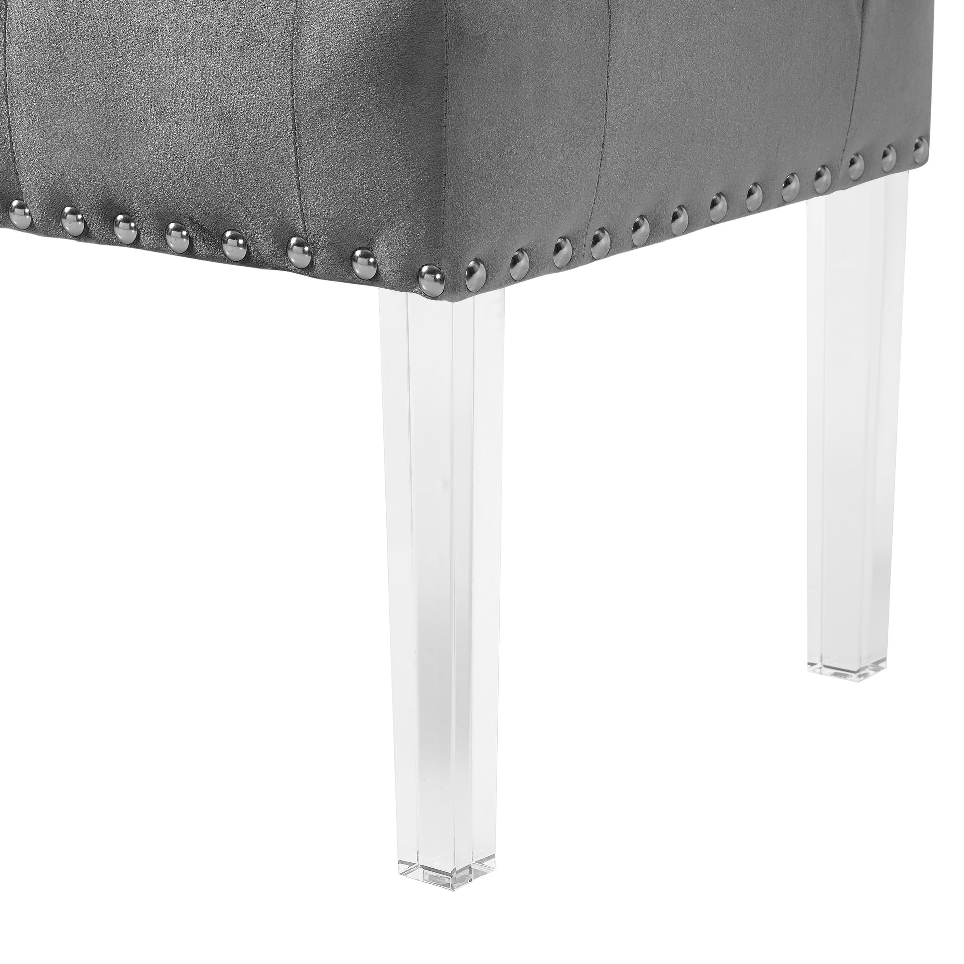 Valley Button Tufted Velvet Upholstered Bench with Acrylic Leg, Gray