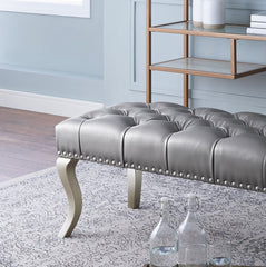 Decor Maxem Tufted FabricUpholstered Bench with Nailhead Trim
