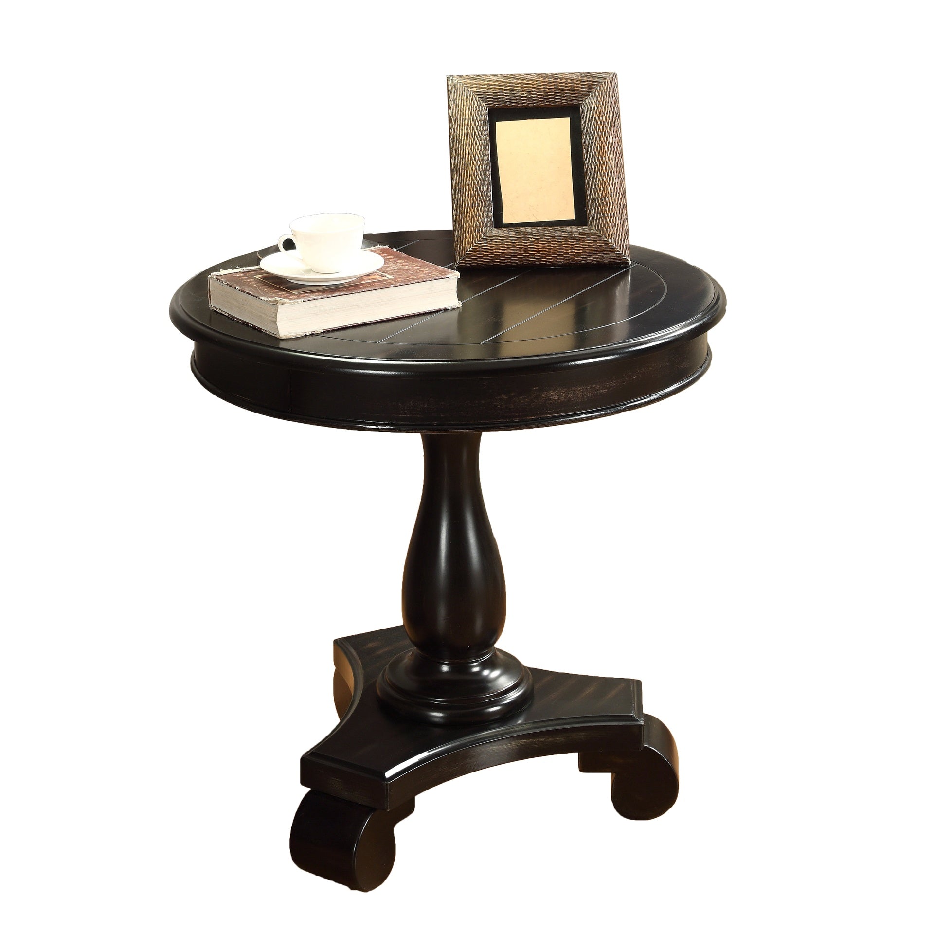Rene Round Wood Pedestal Side Table, Black