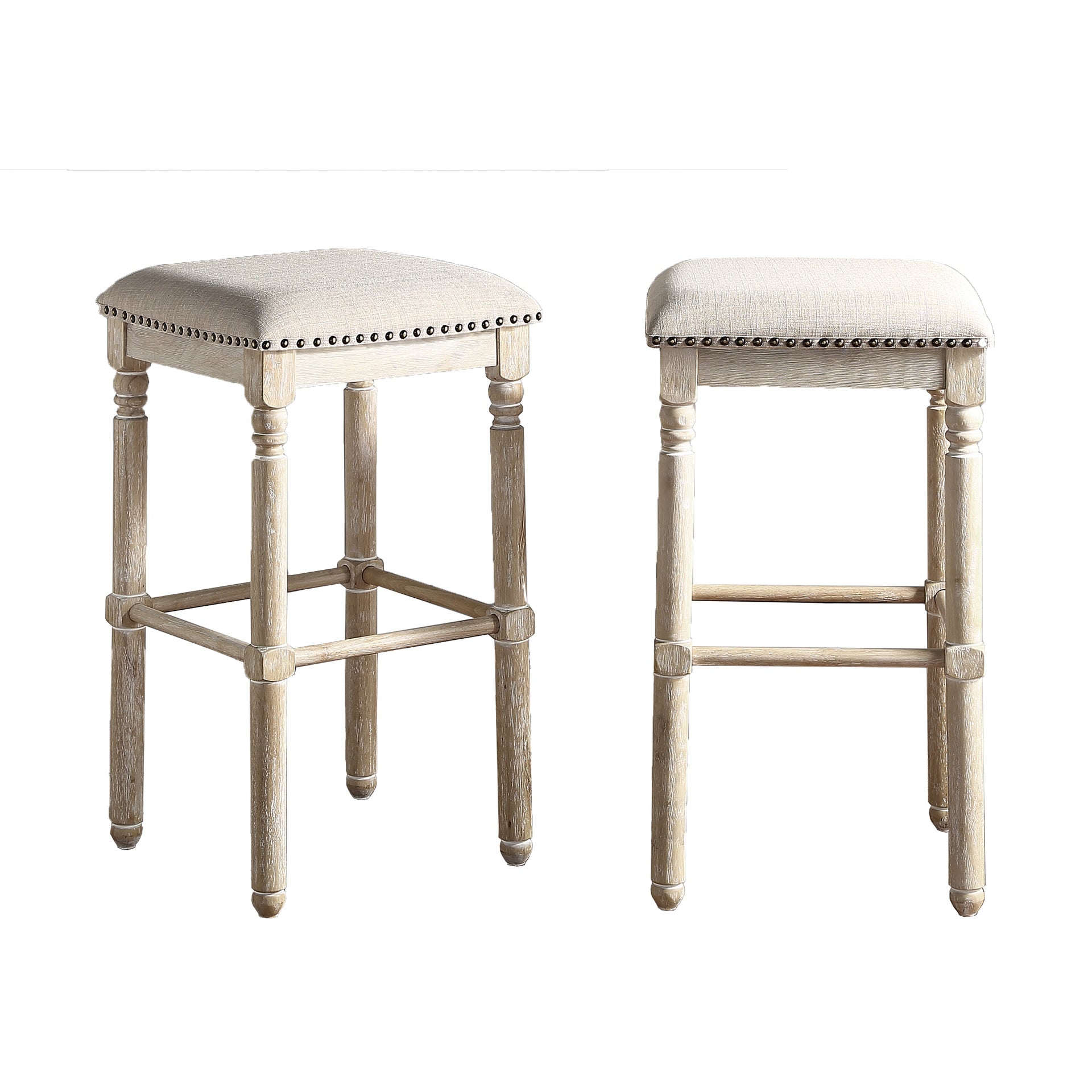Arnhem Wood Upholstered Bar Stools, Set of 2, Tan