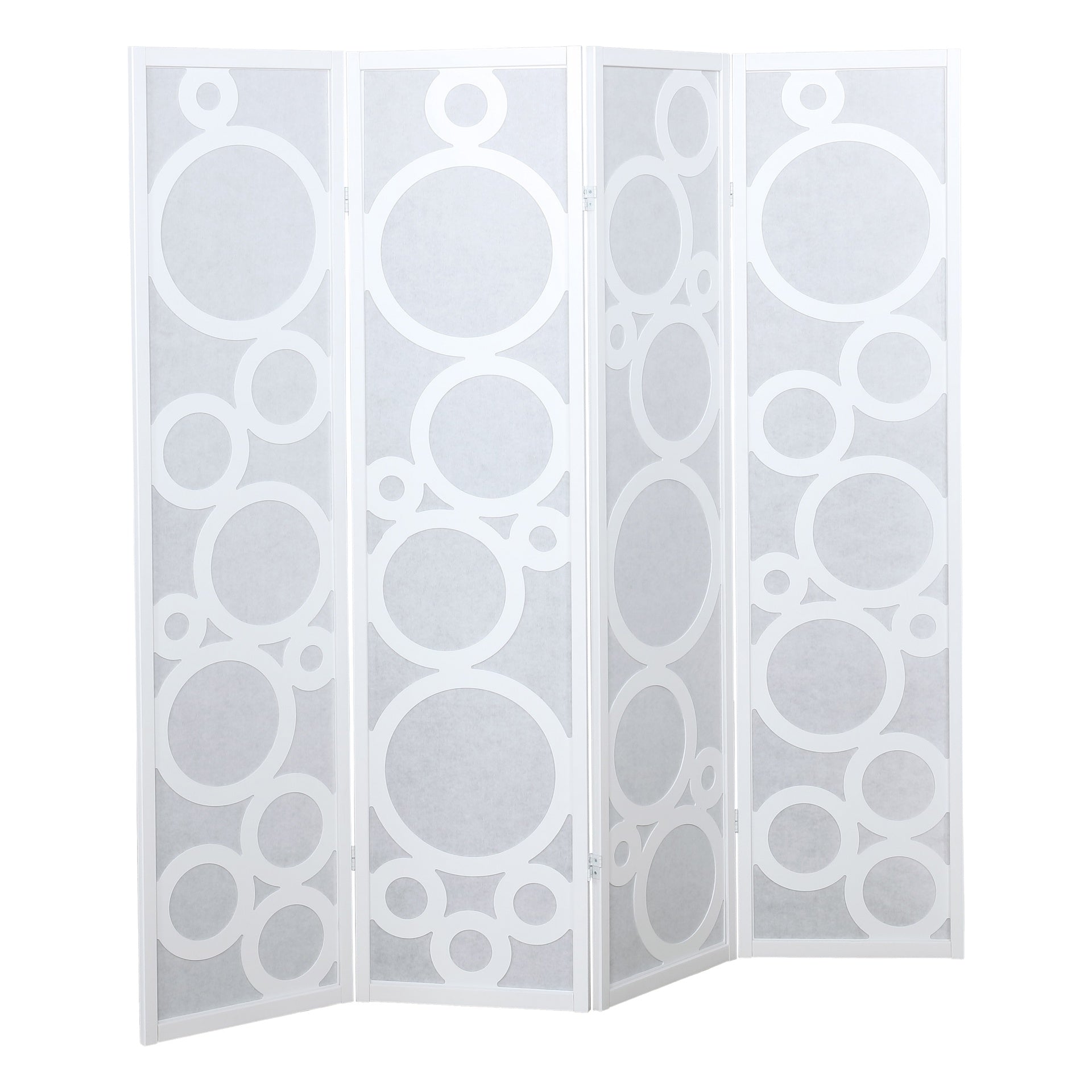 Arvada 4-Panel Wood Room Divider with Circle Pattern, White