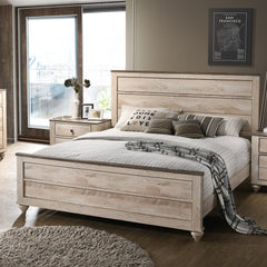 Imerland Contemporary White Wash Finish 3-Piece Bedroom Set-Queen Bed and Two Nightstands
