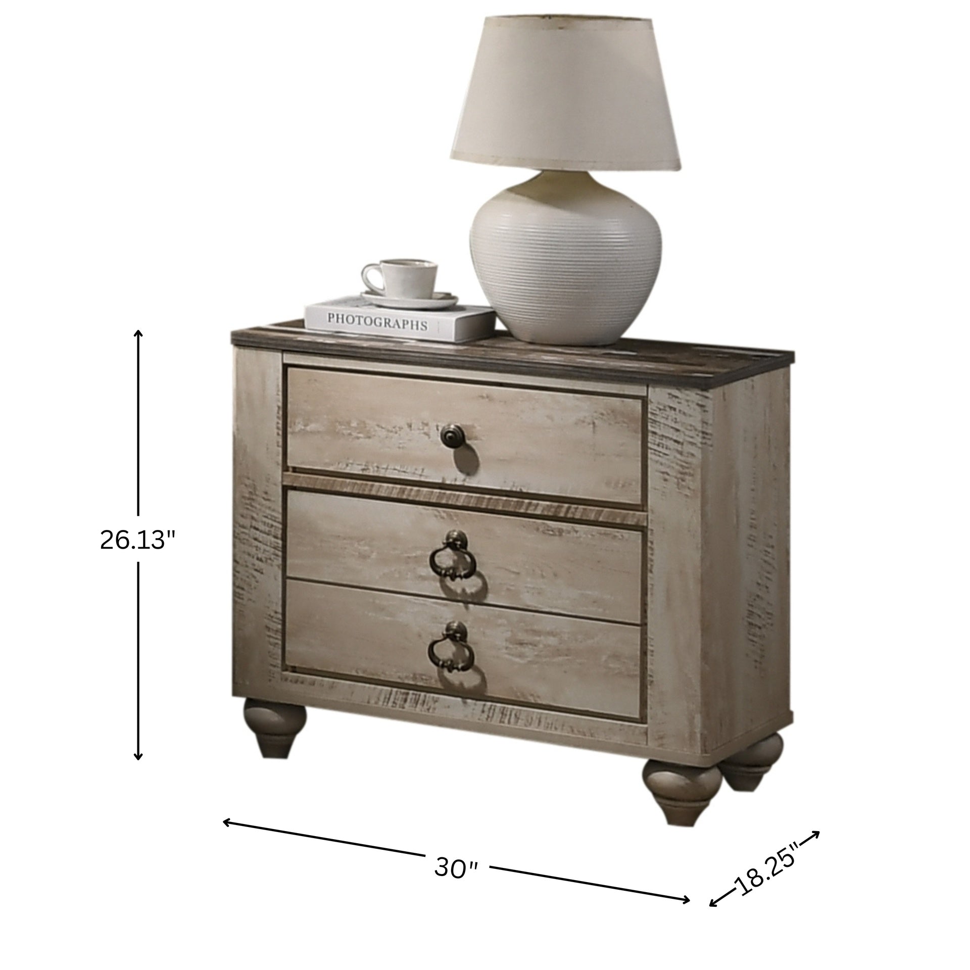 Imerland Contemporary White Wash Finish 3-Piece Bedroom Set-Queen Bed and Two Nightstands