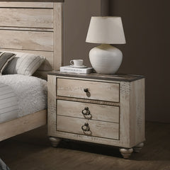 Imerland Contemporary White Wash Finish 3-Piece Bedroom Set-Queen Bed and Two Nightstands
