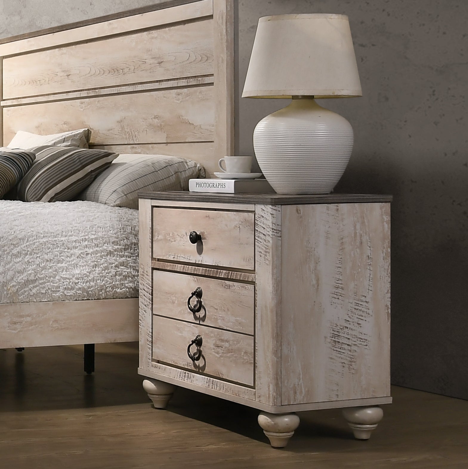 Imerland Contemporary Patched Wood Top 3-drawer Nightstand, Antique Brown