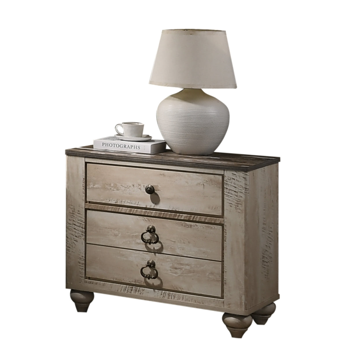 Imerland Contemporary Patched Wood Top 3-drawer Nightstand, Antique Brown