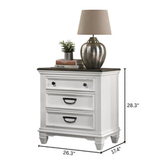 Clelane Wood 3-Drawer Nightstand, Weathered White and Gray