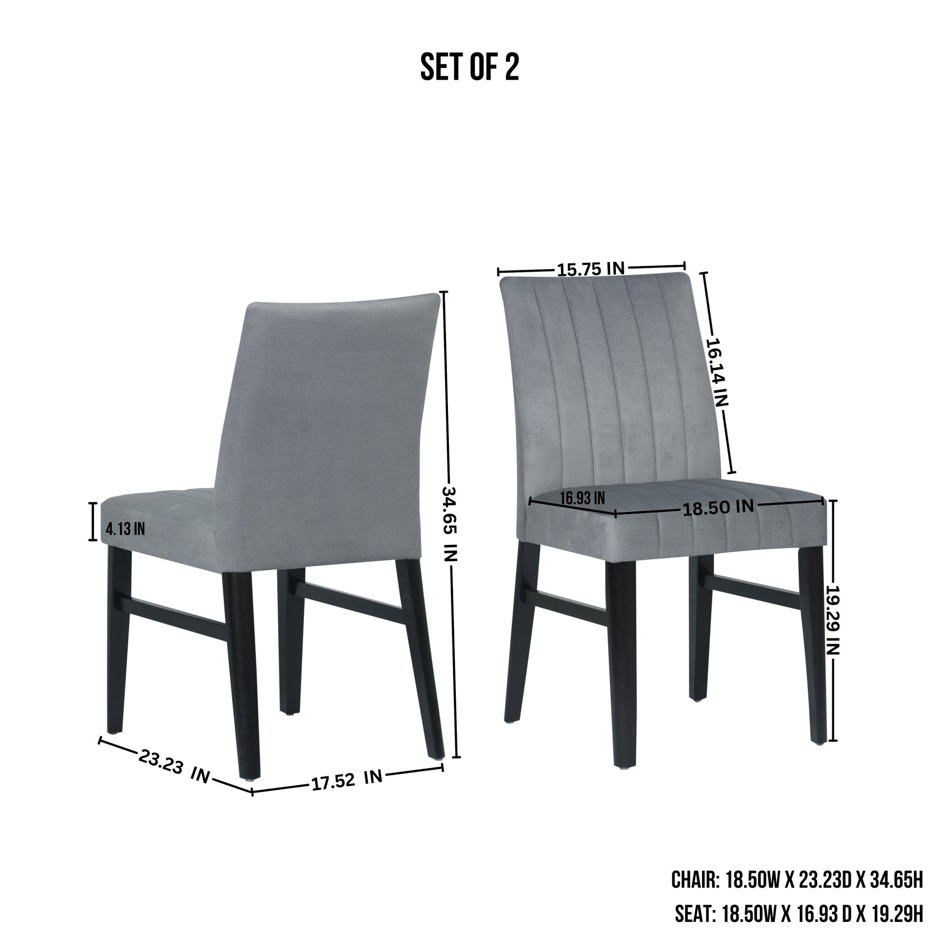 Roundhill Furniture Wendell Contemporary Upholstered Dining Chairs, Set of 2, Gray