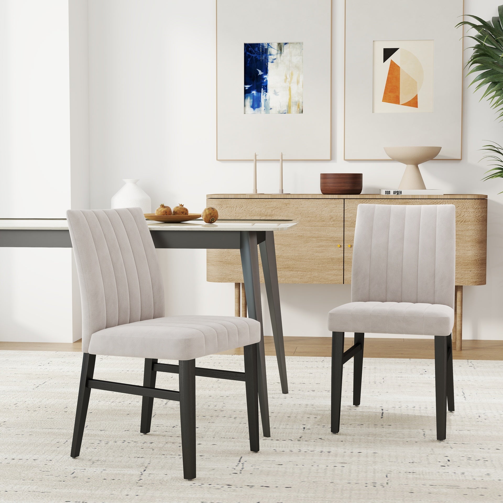 Roundhill Furniture Wendell Contemporary Upholstered Dining Chairs, Set of 2, Tan