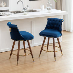 Roundhill Furniture Elvara Set of 2 Button-Tufted Counter Stools with Nailhead Trim - Blue
