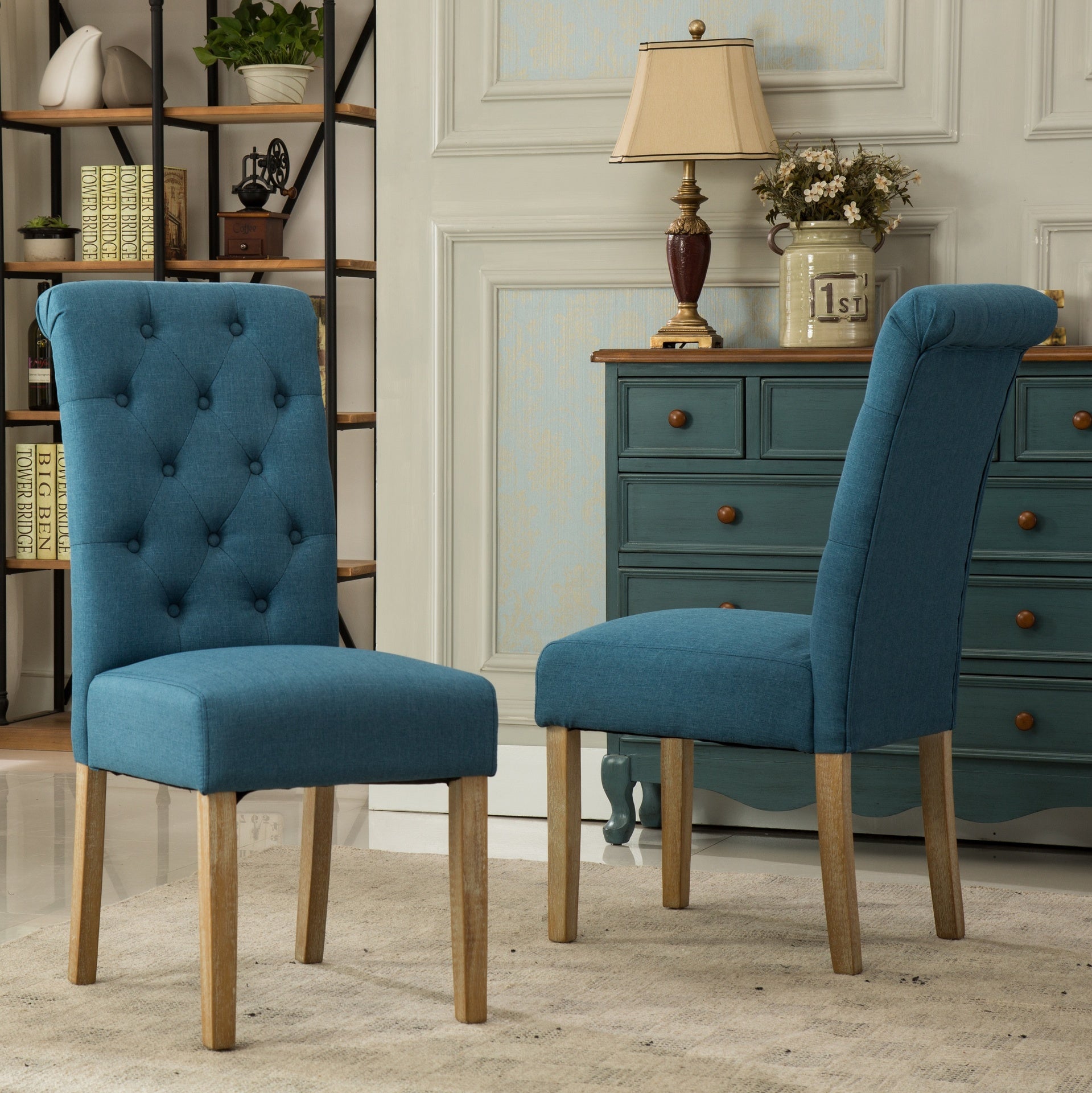 Amonia 5-piece Dining Set, Turned-Leg Dining Table with 4 Tufted Chairs