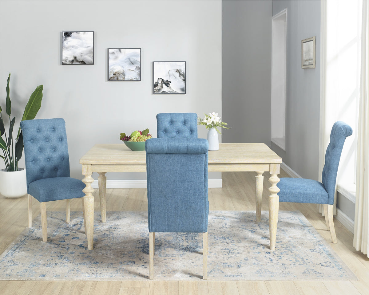 Amonia 5-piece Dining Set, Turned-Leg Dining Table with 4 Tufted Chairs