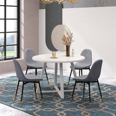 Evatt 5-Piece Round Dining Set, Trestle Round Table with 4 Stylish Chairs, Gray