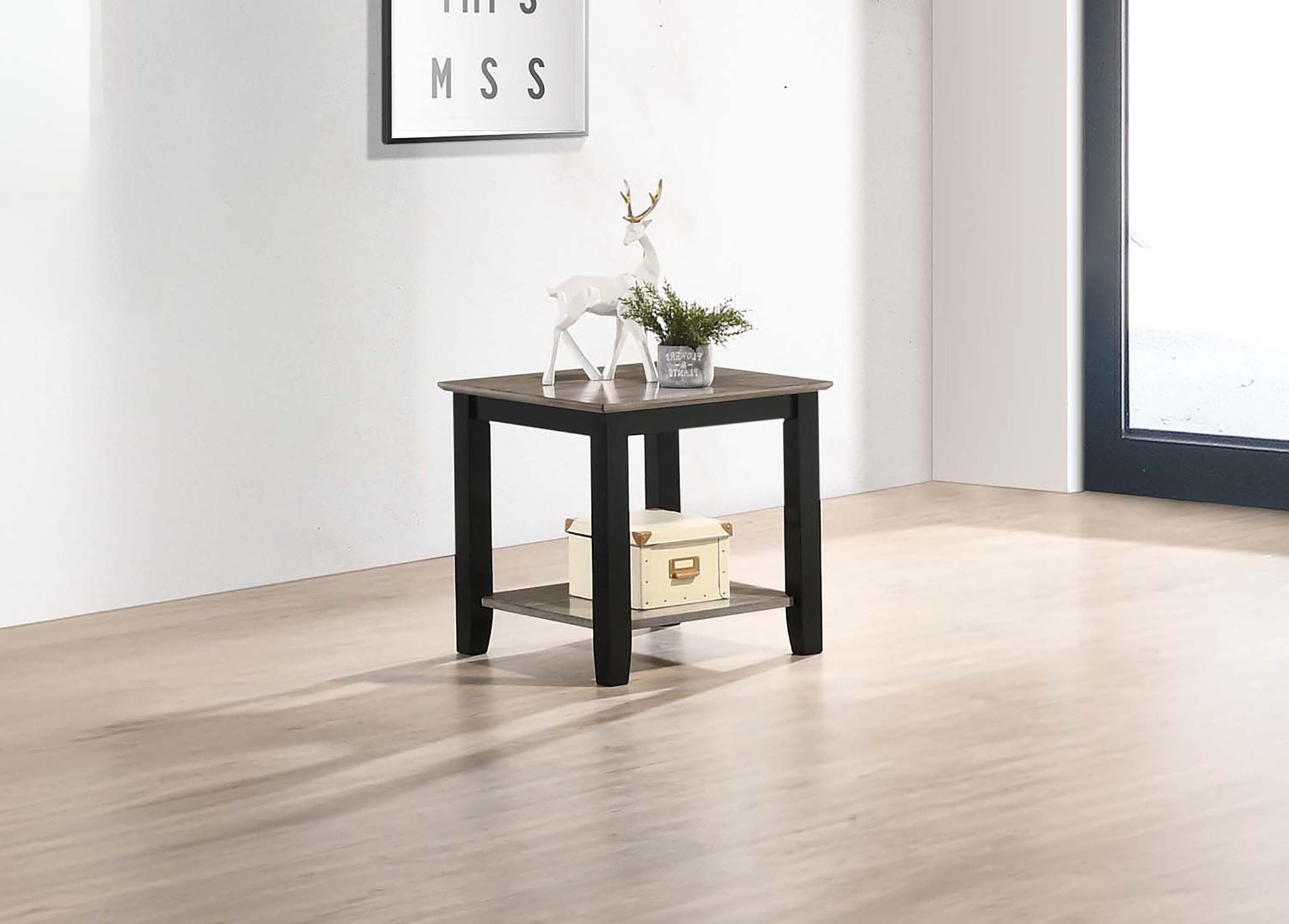 Modern Gray / Black Two Tone Finish 1pc End Table Under-Table Shelf Storage Living Room Rubberwood Walnut Veneer