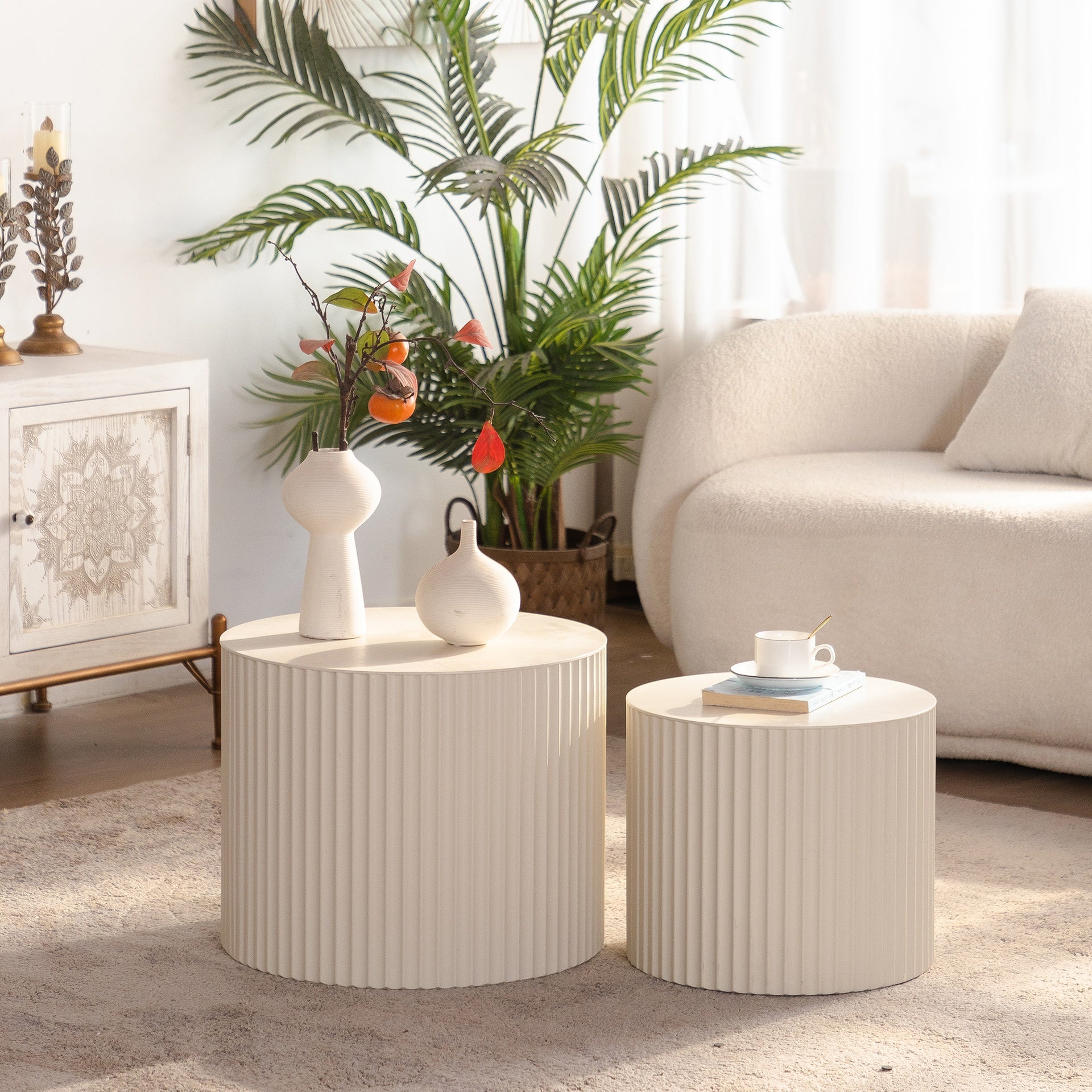 Round Wood Coffee Table for Living Room for Small Space Apartment and No Need Assembly