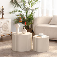 Round Wood Coffee Table for Living Room for Small Space Apartment and No Need Assembly