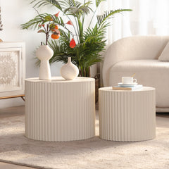 Round Wood Coffee Table for Living Room for Small Space Apartment and No Need Assembly