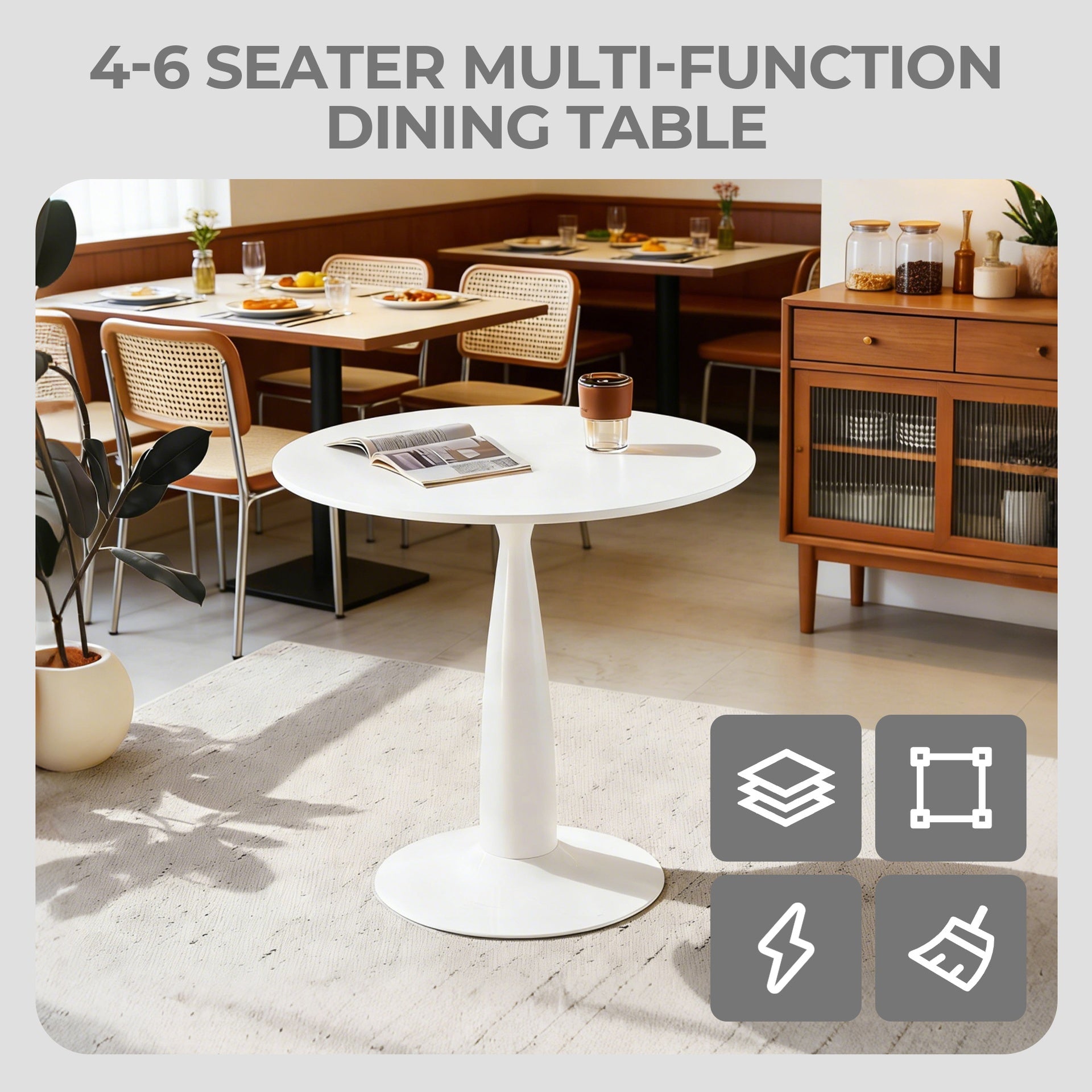 31.5inch Mid-Century Modern Pedestal Table, Multi-Functional Dining Table for 4-6 People & Large Coffee Table, White MDF Top for Living Room, Kitchen, Office