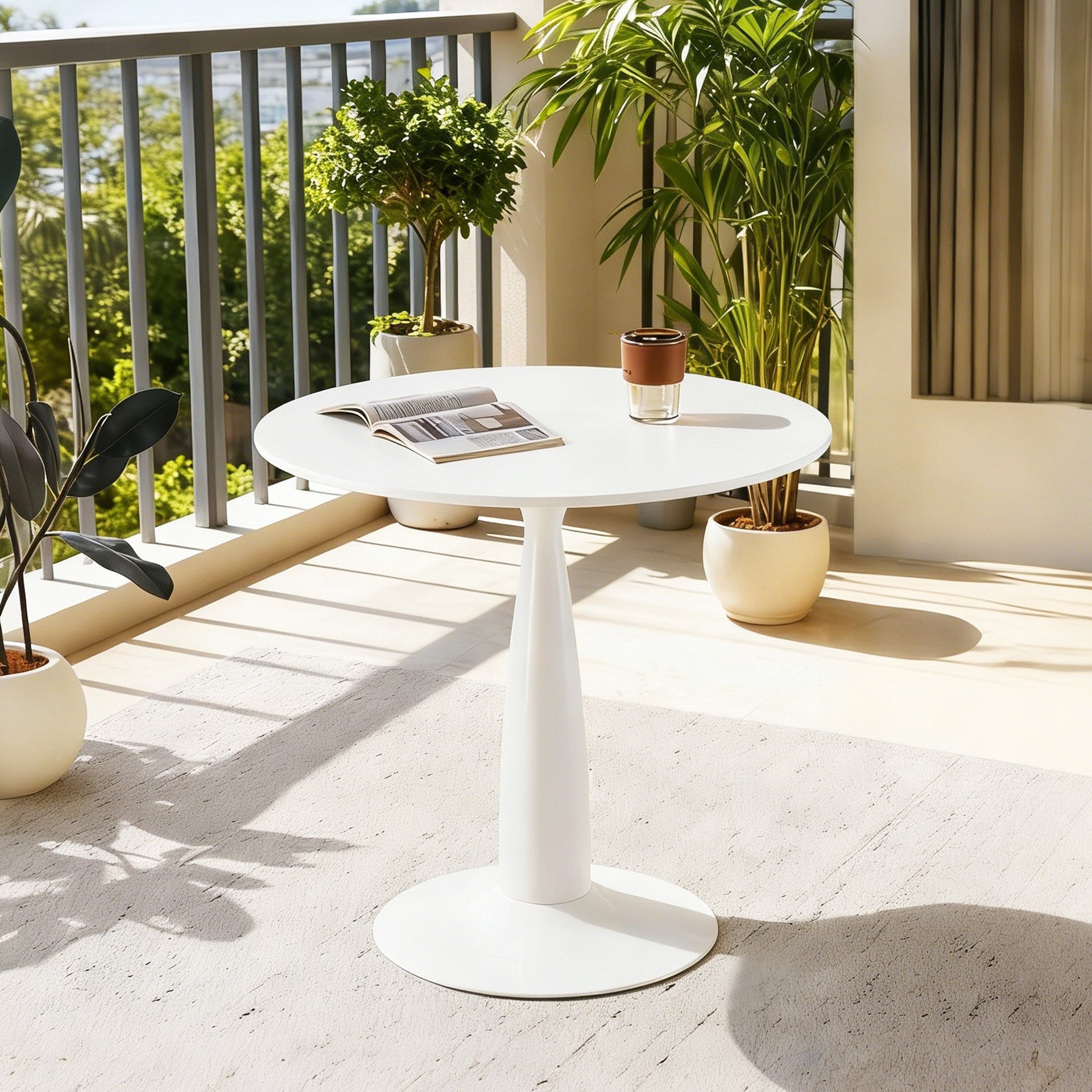 31.5inch Mid-Century Modern Pedestal Table, Multi-Functional Dining Table for 4-6 People & Large Coffee Table, White MDF Top for Living Room, Kitchen, Office