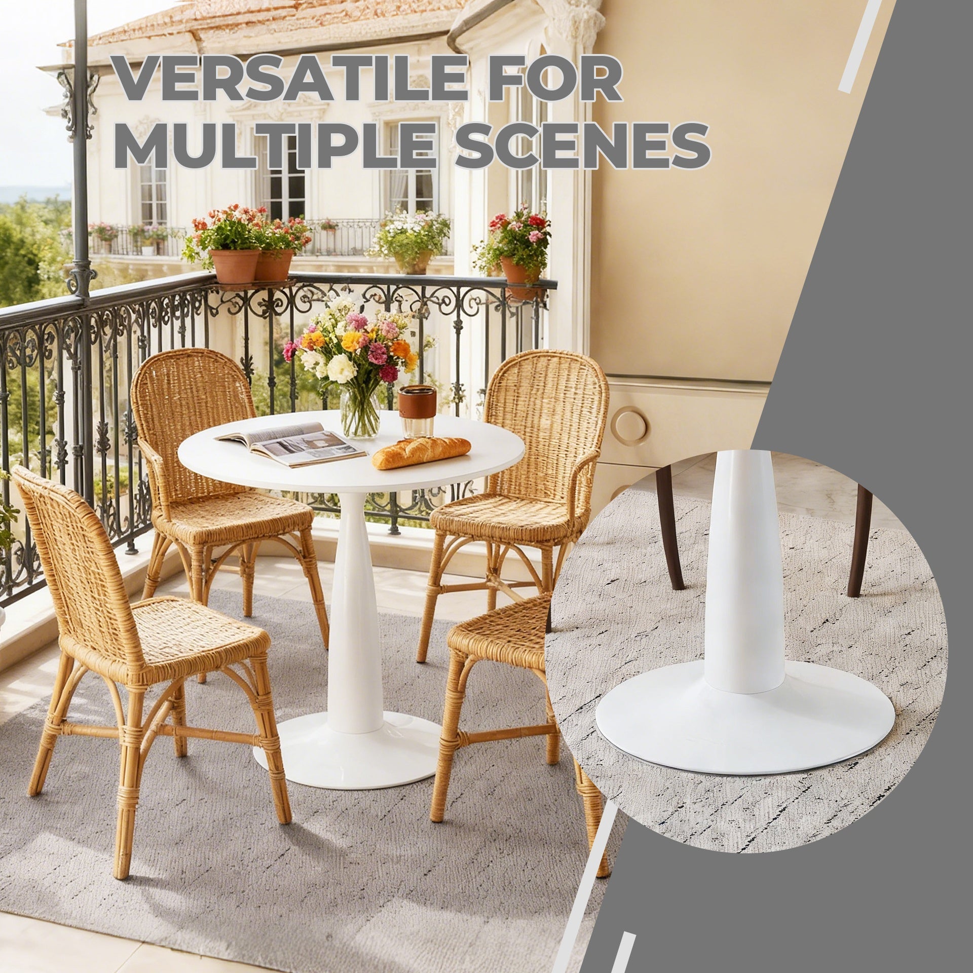 31.5inch Mid-Century Modern Pedestal Table, Multi-Functional Dining Table for 4-6 People & Large Coffee Table, White MDF Top for Living Room, Kitchen, Office