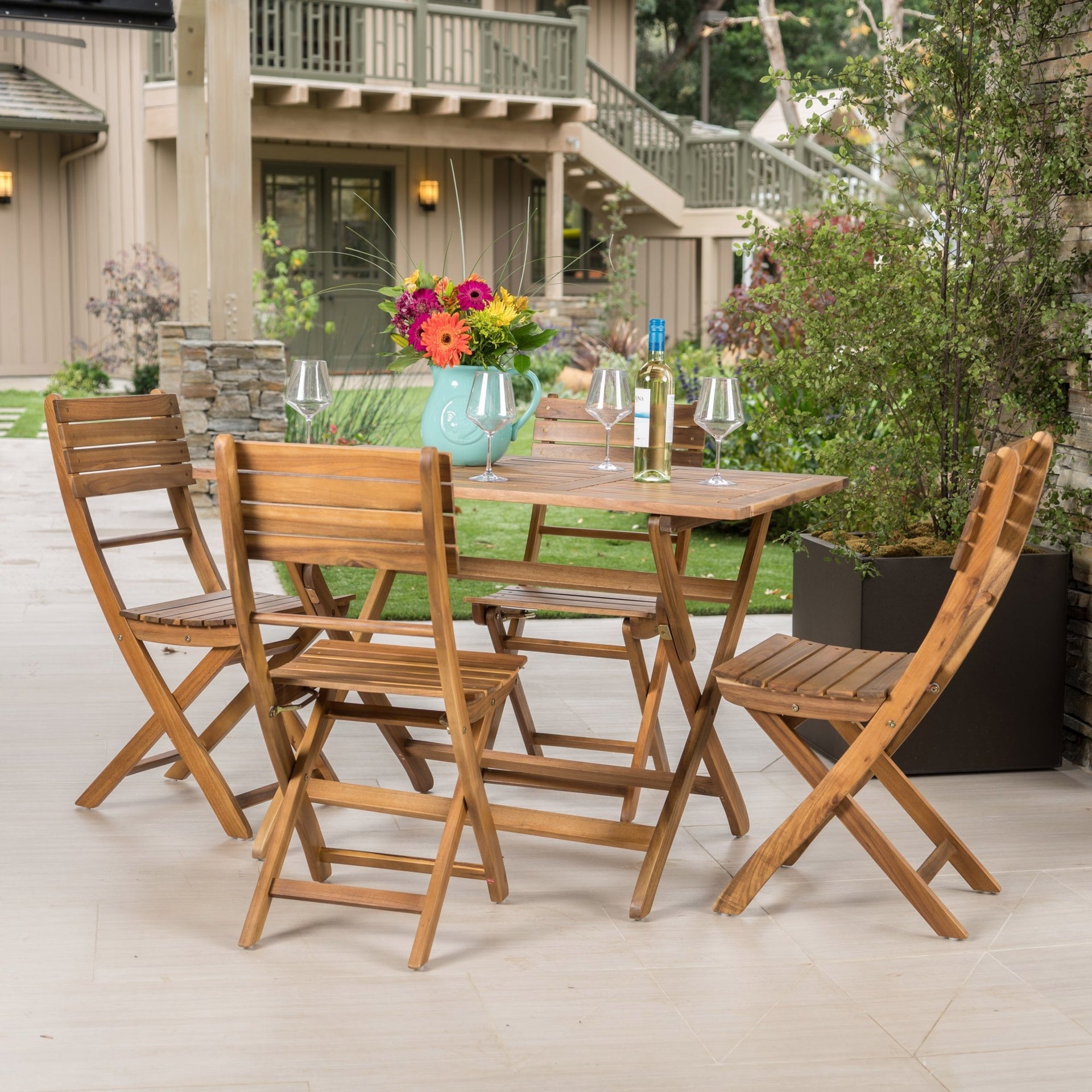 Natural 5-Piece Wood Outdoor Patio Dining Set,Natural Stained