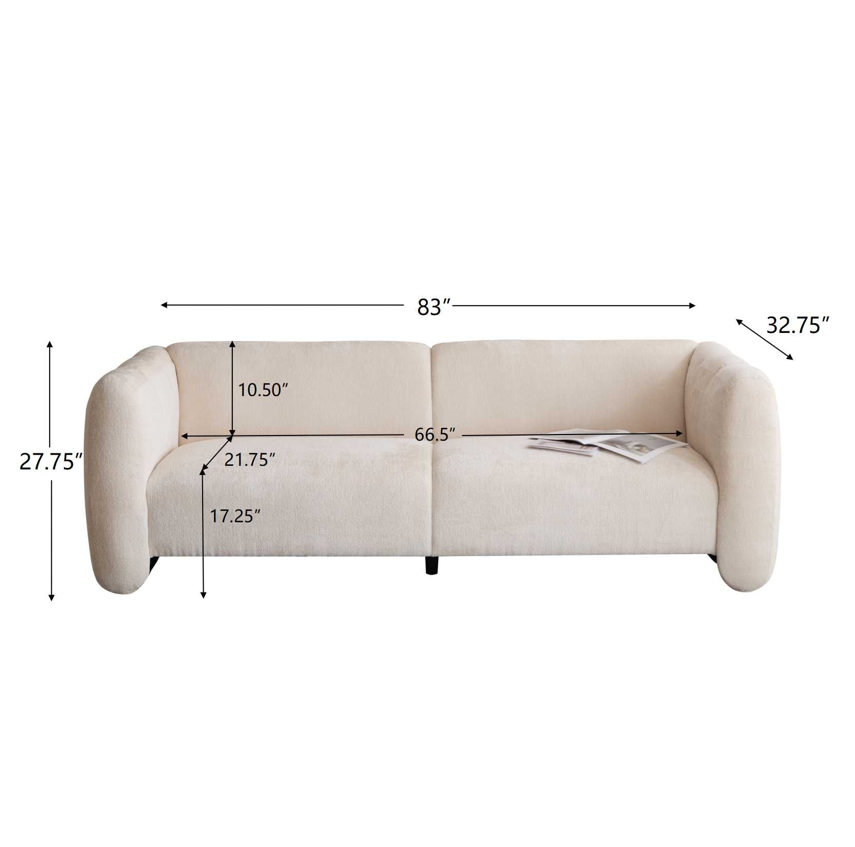 Tonson 83" 3-Seater Boucle Sofa,Wave Design, Living Rooms,Bedrooms,Apartment Office,BEIGE