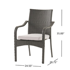 Outdoor PE Rattan Stacking Chair with Iron Frame and Cushions(Set of 4), Grey Wicker