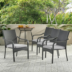 Outdoor PE Rattan Stacking Chair with Iron Frame and Cushions(Set of 4), Grey Wicker