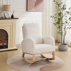27.2"W Rocking Chair for Nursery, Sherpa Glider Chair with High Back and Side Pocket, Rocking Accent Armchair with Rubber Wood Legs for Living Room/Bedroom.Ivory