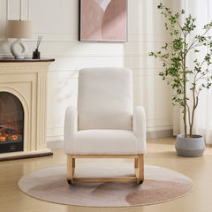 27.2"W Rocking Chair for Nursery, Sherpa Glider Chair with High Back and Side Pocket, Rocking Accent Armchair with Rubber Wood Legs for Living Room/Bedroom.Ivory