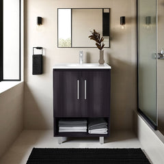 Wenge 1-Shelf Freestanding Bathroom Vanity Cabinet with Double Doors