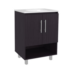 Wenge 1-Shelf Freestanding Bathroom Vanity Cabinet with Double Doors