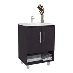 Wenge 1-Shelf Freestanding Bathroom Vanity Cabinet with Double Doors