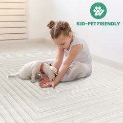 Step Collection High-Low Striped Cream Indoor Area Rug, 2'x3', Modern, Contemporary, Geometric, Bohemian, Bedroom, Kitchen, Living Room, Doormat, Non Shedding Carpet