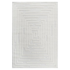Step Collection High-Low Striped Cream Indoor Area Rug, 2'x3', Modern, Contemporary, Geometric, Bohemian, Bedroom, Kitchen, Living Room, Doormat, Non Shedding Carpet