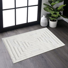 Step Collection High-Low Striped Cream Indoor Area Rug, 2'x3', Modern, Contemporary, Geometric, Bohemian, Bedroom, Kitchen, Living Room, Doormat, Non Shedding Carpet