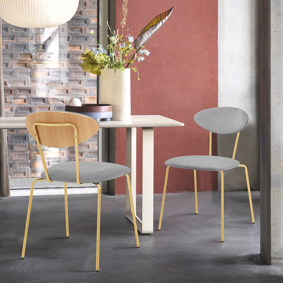 Savara Modern Gray Velvet and Gold Metal Leg Dining Room Chairs - Set of 2