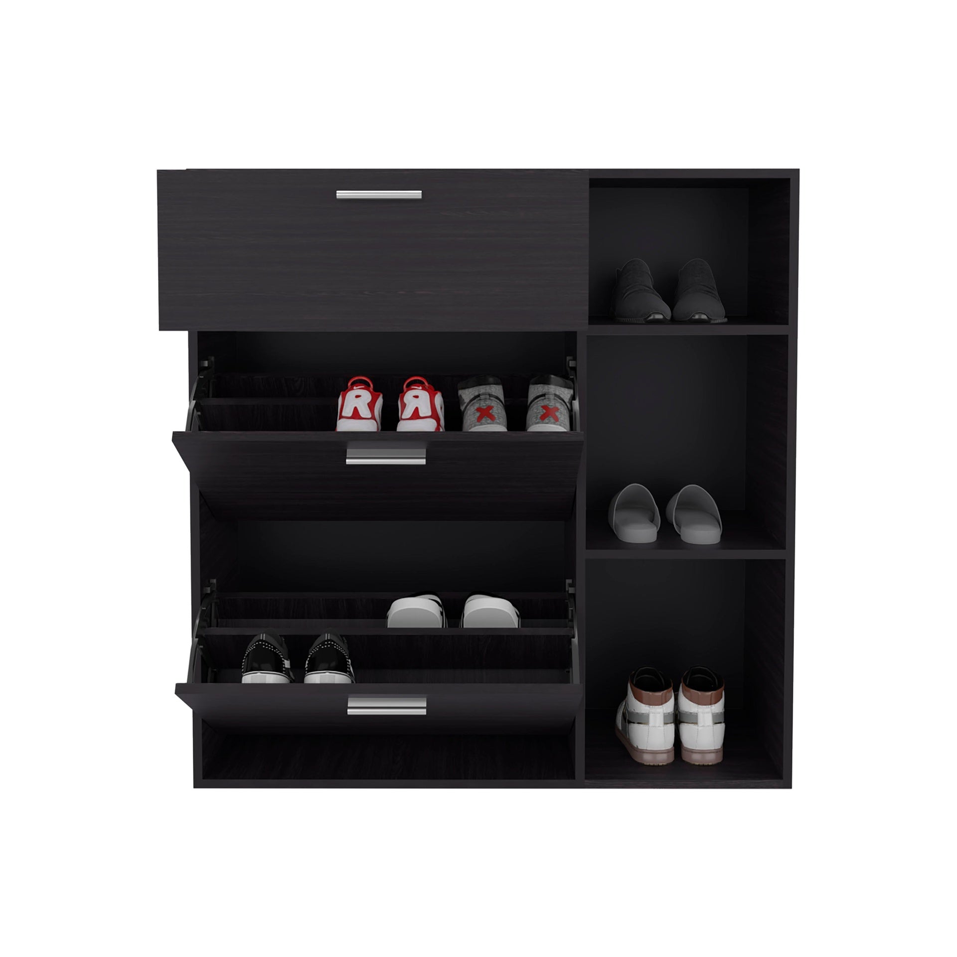 Wenge 1-Drawer Shoe Storage Cabinet with 2 Tilt-Out Drawers