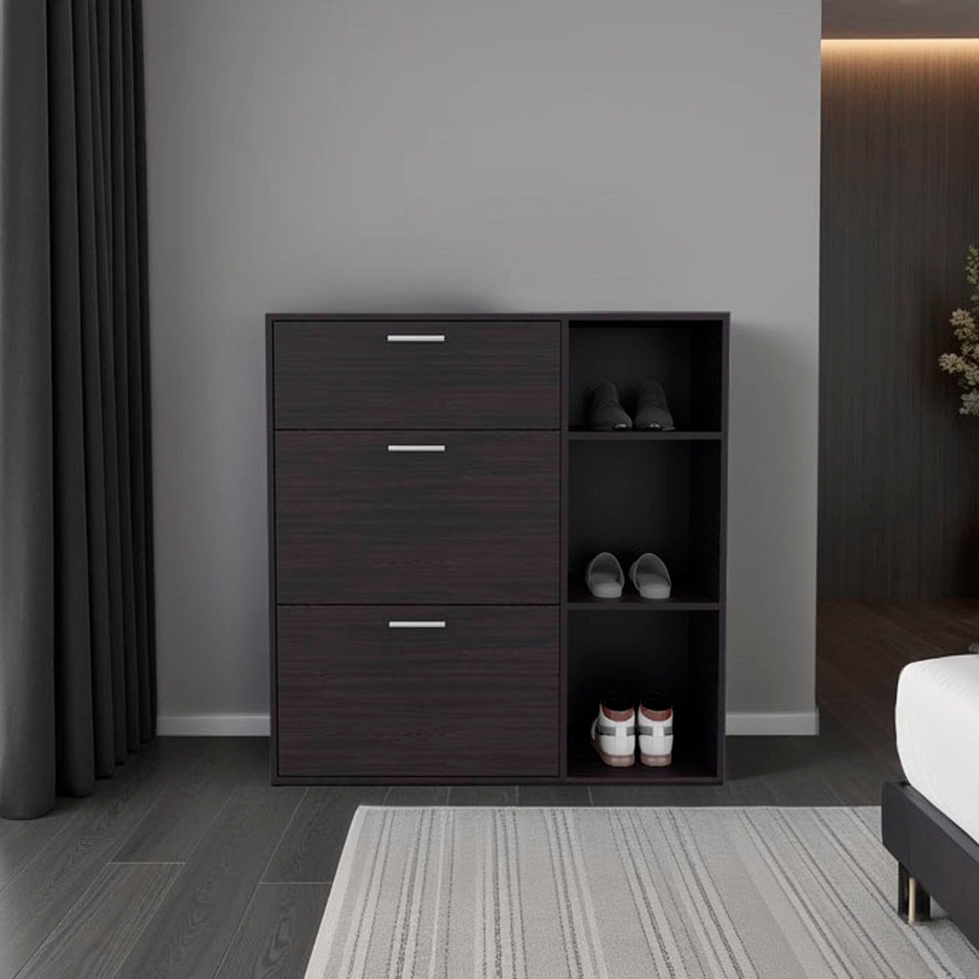 Wenge 1-Drawer Shoe Storage Cabinet with 2 Tilt-Out Drawers