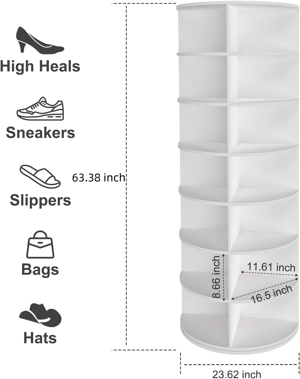7 Tier Rotating Shoe Rack Tower, Spinning Shoe Display, 360 Shoe Rack Storage Round Carousel, Vertical Handbag Rotate Shoes Closet Organization (WHITE)