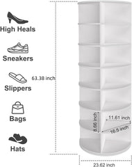 7 Tier Rotating Shoe Rack Tower, Spinning Shoe Display, 360 Shoe Rack Storage Round Carousel, Vertical Handbag Rotate Shoes Closet Organization (WHITE)