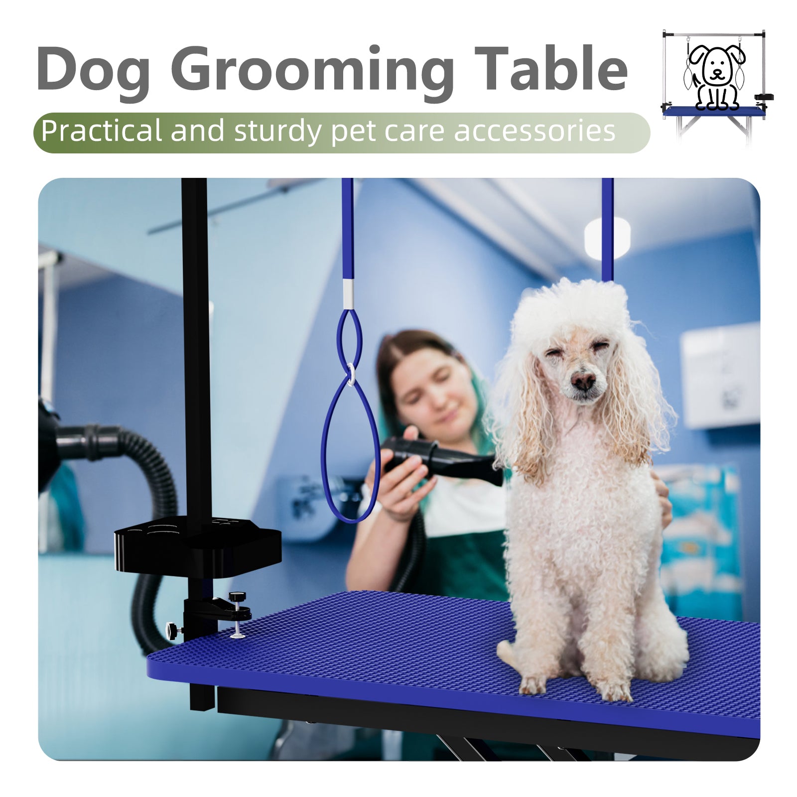 47'' Blue Large Dog Grooming Table X-Lift Foldable Grooming Table for Dogs at Home Adjustable Height Arms Pet Station with Nooses, Tool Organizer