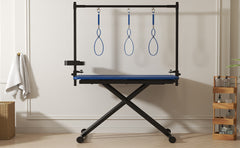 47'' Blue Large Dog Grooming Table X-Lift Foldable Grooming Table for Dogs at Home Adjustable Height Arms Pet Station with Nooses, Tool Organizer