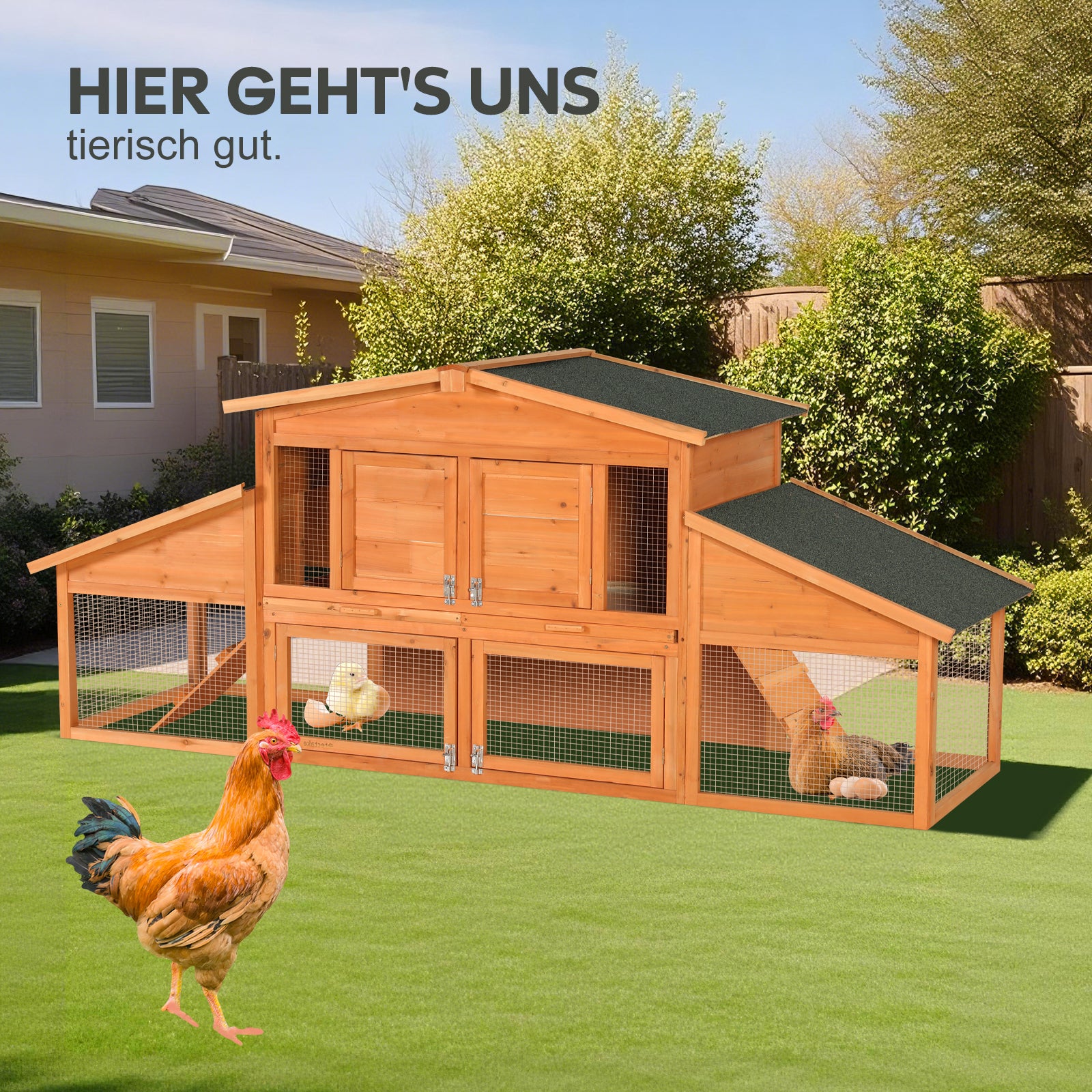Extra-large wooden rabbit house, chicken coop, outdoor unit that can be easily assembled and stable, indoor with cleaning tray and waterproof roof, suitable for small and medium-sized rabbits and chic