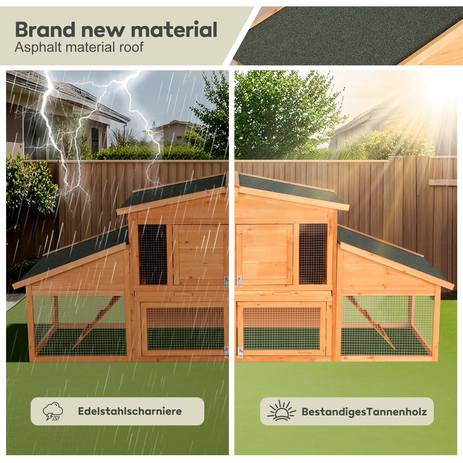 Extra-large wooden rabbit house, chicken coop, outdoor unit that can be easily assembled and stable, indoor with cleaning tray and waterproof roof, suitable for small and medium-sized rabbits and chic