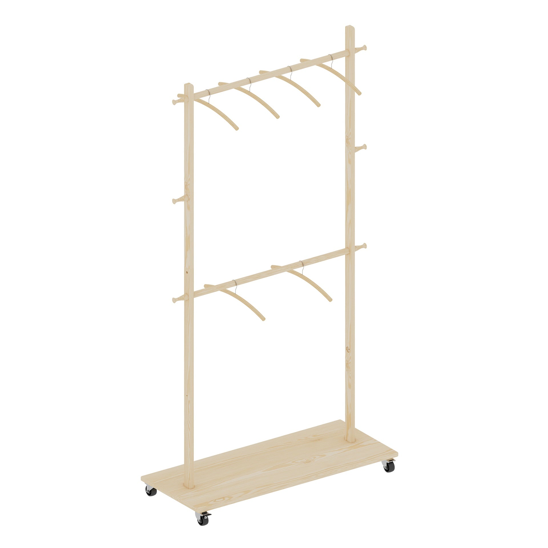 Solid Wood Garment Clothes Drying Rack with 6 Wooden Hangers, Space-Saving Design, Adjustable Shelf, and Wheels for Easy Mobility – Perfect for Bedroom, Living Room, or Entryway