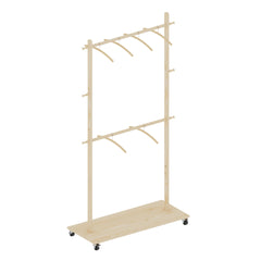 Solid Wood Garment Clothes Drying Rack with 6 Wooden Hangers, Space-Saving Design, Adjustable Shelf, and Wheels for Easy Mobility – Perfect for Bedroom, Living Room, or Entryway