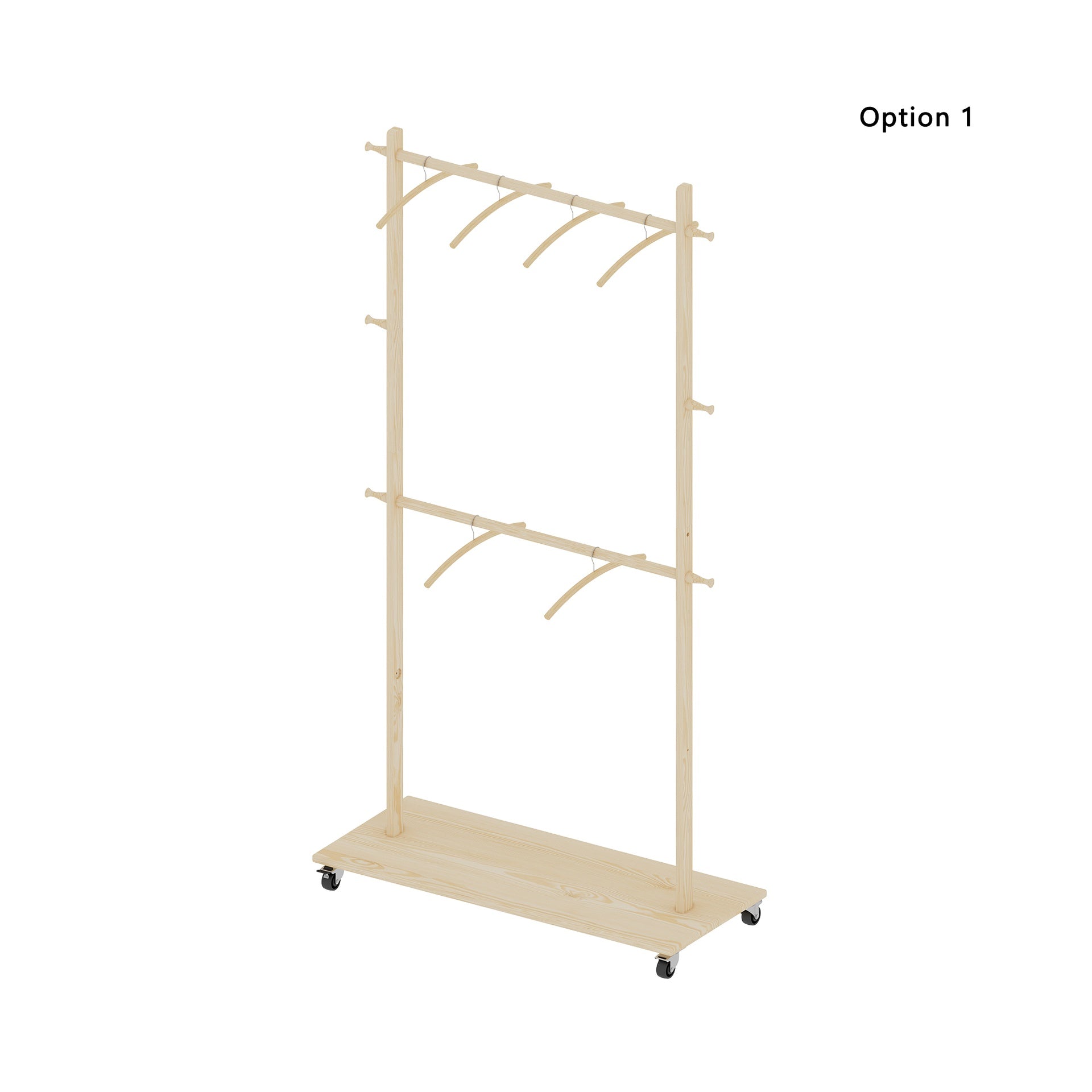 Solid Wood Garment Clothes Drying Rack with 6 Wooden Hangers, Space-Saving Design, Adjustable Shelf, and Wheels for Easy Mobility – Perfect for Bedroom, Living Room, or Entryway
