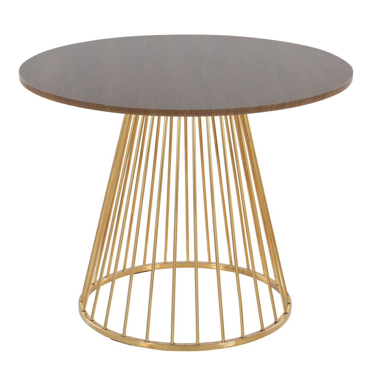 Canary Cosmo Contemporary Dining Table in Gold Metal and Walnut Wood by LumiSource
