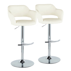 Margarite Contemporary Ajustable Barstool with Swivel in Chrome Metal and Cream Faux Leather with Rounded T Footrest by LumiSource - Set of 2
